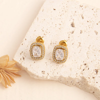 Ensemble de bijoux de mariée rectangulaire Halo CZ pour femmes, plaqué or 18 carats, acier inoxydable hypoallergénique, collier, boucles d'oreilles, bague