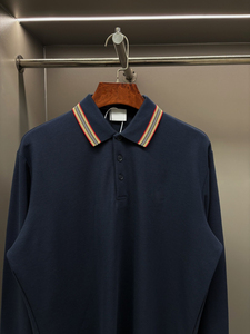 Polo de Manga Larga para Hombre con Cuello a Rayas Icónico Burberry, Camiseta Casual Clásica de Algodón Piqué, Multicolores - Product Image 2