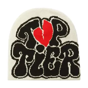 Individuelle dicke Y2K Herren-Beanies ohne Manschette manschettlose Jacquard-Buchstaben Acryl-Kopfbedeckung Beanie