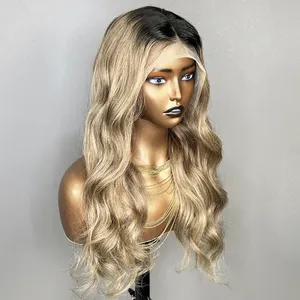 Wig rambut manusia Ombre 1B/27 gelombang tubuh warna pirang 13*4 HD wig rambut manusia Frontal renda transparan untuk wanita