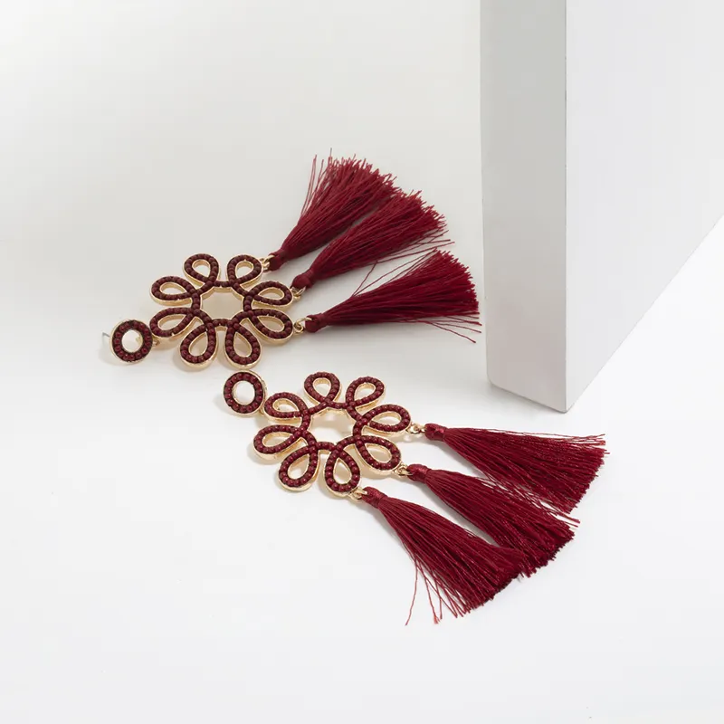 도매 아연 합금 알레르기 무료 세련된 빨간 23.6G 여자의 중국 매듭 귀여운 귀걸이 술 귀걸이