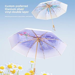 ร่มกันแดดกันฝนสองชั้นสำหรับผู้หญิง ป้องกันรังสียูวี 70% เปิดด้วยมือ สีเงินไทเทเนียม ร่มกันแดด 8k ดีไซน์ทันสมัย สวยงาม - Product Image 5