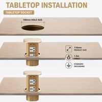 Goldene 100mm Universal-Doppelseitige Smarte Pop-up-Steckdose für Küchenarbeitsplatten mit 2 USB- und 2 USB-C-Anschlüssen sowie kabellosem Ladegerät