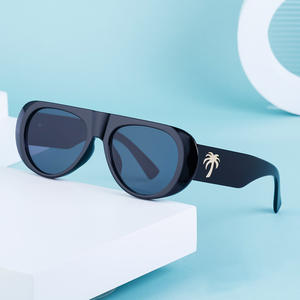 Lunettes de soleil ovales noires avec logo Palm Tree, monture en PC UV400, unisexes, tendance - Product Image 4