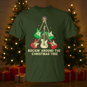 Maglietta Holiday Guitar Under The Tree per adulti, unisex, girocollo, stampa digitale, regali di Natale - Product Image 2