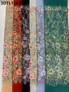 Phổ Biến Màu Tím 3D Hoa Ren Với Sequins Phi Ren Vải Thêu Vải Cho Đám Cưới Cô Dâu Váy Pháp Ren Lưới - Product Image 5