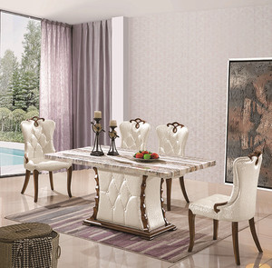 Marble Top 1 + 6 Bộ Bàn Ăn Vuông Trắng Với Ghế Da - Product Image 3