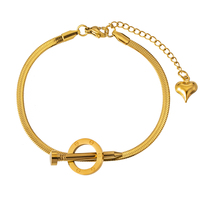Gelang rantai ular pipih berbahan stainless steel lapis emas 18K, perhiasan minimalis nan indah untuk wanita.