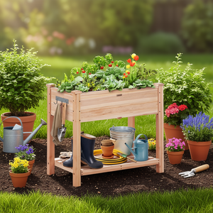 Fioriera rialzata in legno 33.9x18.1x30 pollici per la coltivazione di fiori, verdure ed erbe aromatiche - Product Image 2