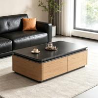 Table basse de style moderne en bois massif, écologique et durable, pour salon, avec plateau en bois texturé de luxe et design de rangement stable