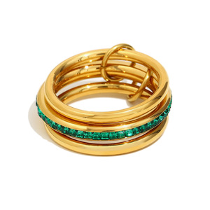 Bague ouverte empilable en acier inoxydable plaqué or 18 carats avec perle torsadée et zircon, ajustable, étanche, bijou de doigt tendance pour femme - Product Image 2