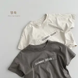 Nette Kinder Kurzarm T-Shirts mit Buchstaben muster Jungen Lose Freizeit hemden O-Ausschnitt Mädchen Japanisch Koreanisch Joker Kleidung