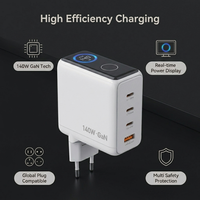 Adaptateur de voyage universel pour ordinateur portable USB C PD 3.1 140W, chargeurs muraux multi-ports haute puissance Gan, chargeur Gan 140W avec écran