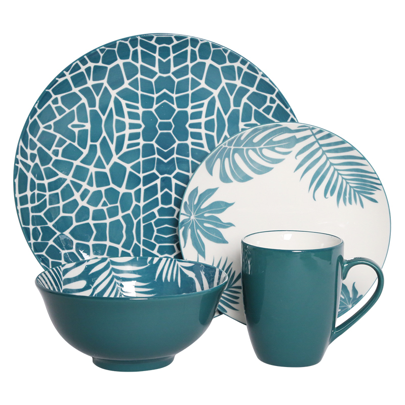 Vaisselle de feuille de jungle bleue