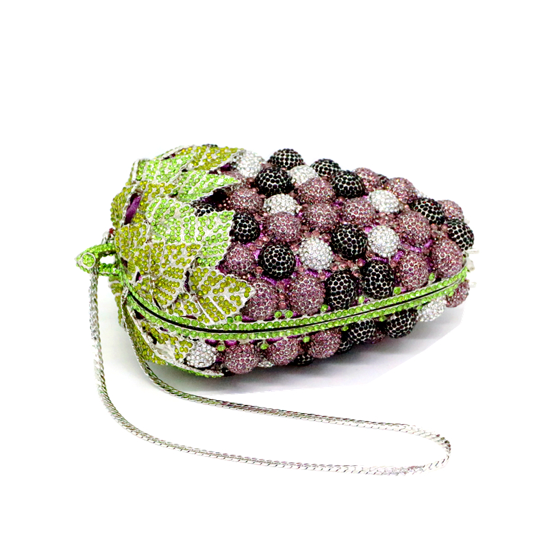 New Style Purple Grape Luxury Crystal Bags Women Banquet Purse Ladies Evening Bags Diamond Clutch Bags Wristlets Handbags