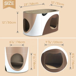 Moderne kattenplank van golfkarton met gebogen dak, dubbelwandig kattenhuis, krabpaal en kattenboom design. - Product Image 2