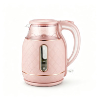 Bouilloire électrique rose en verre 1,8 L avec indicateur de niveau d'eau et arrêt automatique mécanique pour la préparation du thé à domicile