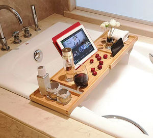 Plateau organisateur de baignoire extensible étanche en bois réglable de luxe de qualité supérieure - Product Image 2