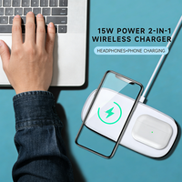 Chargeur sans fil ultra-plat 15W 2 en 1 en gros, station de charge double pour iPhone et AirPods