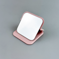 Nouvel Arrivage Mini Miroir Pliable Carré Miroir Cosmétique de Poche en Cuir PU Logo Personnalisé Portable Debout Voyage Design Compact 1X