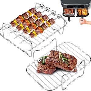 Grille <span class=keywords><strong>de</strong></span> friteuse à air en acier inoxydable 201 - Étagère <span class=keywords><strong>de</strong></span> cuisson rectangulaire à double niveau pour friteuses à air à double panier - Product Image 1