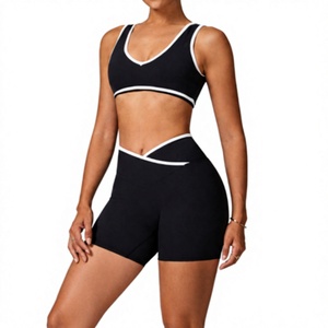 Women's 2 Piece Workout Non <b>Padded</b> Sports Bra Crop Top and High Waist Biker Shorts, Stretch Yoga <b>Running</b> Fitness Activewear Set - Product Image 3