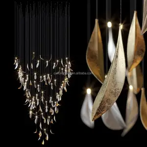 Customized Design Decorative Art Leaf Banquet Hall Hotel Lobby Villa Bar Moder Led Glass Chandelier Steel Pendant Lights