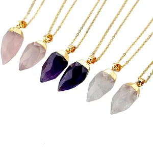 Améthyste brute balle Cristal Violet Naturel Pierre Pendentif En Quartz Améthyste Roche Collier avec chaîne en plaqué or pour les femmes