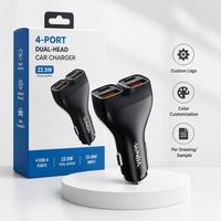 Adaptador de Corriente para Auto con Doble USB C PD 33W y USB A 22.5W, con LED Verde y 4 Puertos, Cargador Rápido para Viajes Familiares y SUVs, con Logotipo Personalizado de Fábrica