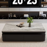 Table basse moderne minimaliste de luxe en pierre frittée écologique, aspect marbre, avec base en métal, pour salon