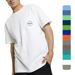 Wholesale Custom Silk Screen Print Logo Cotton Jersey Casual Style Men's Drop Shoulder Left Chest Pocket Oversized T-shirts