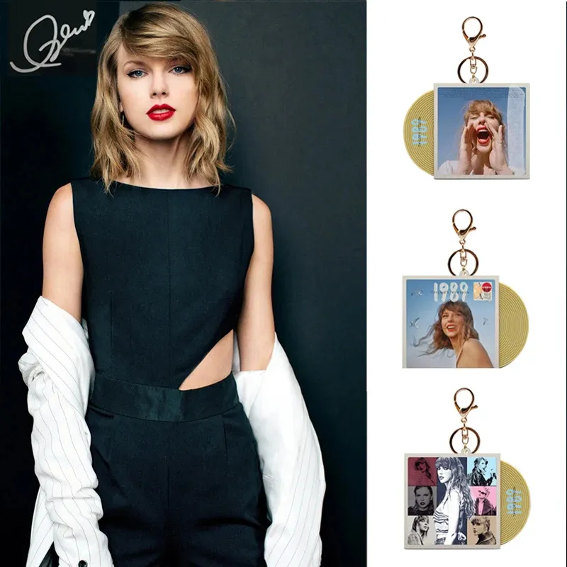 นักร้องTayl * R Swiftอัลบั้มใหม่ 1989 CDบันทึกพวงกุญแจแฟชั่น Swiftอัลบั้มพวงกุญแจStarอุปกรณ์ต่อพ่วงเครื่องประดับแฟนคอลเลกชันของขวัญ