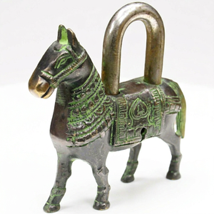 Decorative Brass Horse Lock with Antique Finish Traditional Handcrafted <b>Padlock</b> and Keys for Cabinet Storage Box and Home Accent - Product Image 1