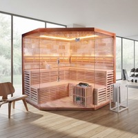 Sauna à vapeur en pruche intérieur de grande taille pour maison de sauna chauffage électrique avec décoration en mosaïque de pierres de culture