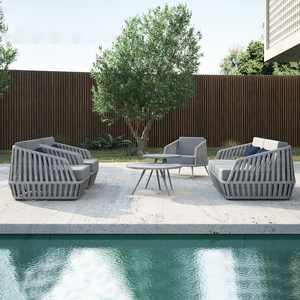 Ensemble de salon de jardin en aluminium et corde tressée, idéal pour villa, collection de meubles d'extérieur, canapé sectionnel, vente chaude - Product Image 5