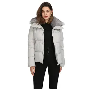 2021 Kunden spezifischer Kunstpelz kragen Kapuzen puffer Daunen für Damen plus Größe Frauen Puffer Winter jacke Bubble Coat