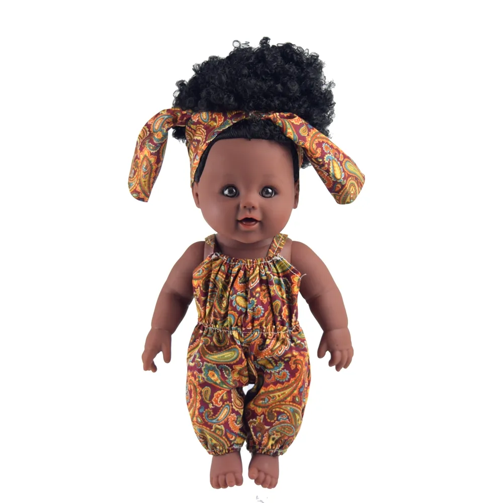 Boneca de bebê de 12 polegadas, cabelo encaracolado preto, boneca realista, brinquedos, bonecas para crianças