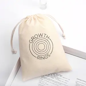 Saco com cordão 100% algodão natural com logotipo personalizado para embalagem de velas, bolsa de poeira com cordão de algodão