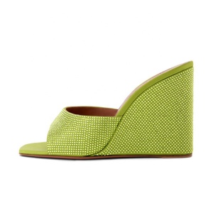 Sandales de mariage d'été à talons compensés hauts, ornées de strass, à bout ouvert, noires, pour femmes, style mules - Product Image 4