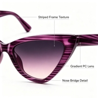 Vente en gros et au détail de lunettes de soleil œil de chat tendance, lunettes de soleil de haute qualité en rouge, violet, vert et transparent