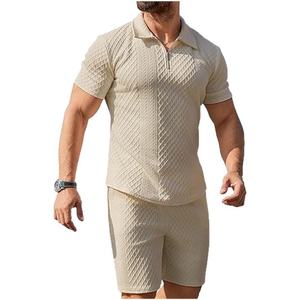 Conjunto de punto jacquard para hombre Europa América, conjunto de polo de punto informal con estampado y botonadura sencilla - Product Image 6