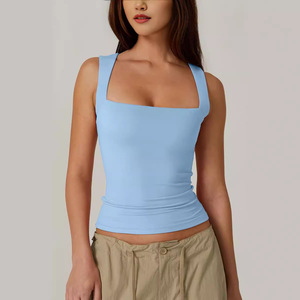 Wholesale Women Tank <b>Top</b> Square Neck Slim Fit Summer Casual <b>Top</b> Private Label Custom - Product Image 2