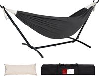 Hamac double hamac avec support en acier peu encombrant de 9 pieds comprend un étui de transport portable pour le jardin ou l'arrière-cour
