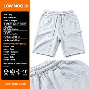 Pantalones cortos para hombre, estilo Bermuda, con cordón ajustable, color liso, transpirables, 100% algodón, cintura media, ODM, forro polar, felpa francesa. - Product Image 1