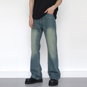 Jean évasé ample dégradé vert-bleu pour <span class=keywords><strong>homme</strong></span> – Pantalon en denim ample style vintage décontracté coupe <span class=keywords><strong>bootcut</strong></span> streetwear pour <span class=keywords><strong>homme</strong></span> - Product Image 4