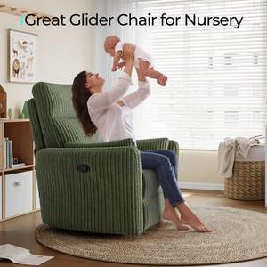 360 स्विवेल समायोज्य रेक्लियर चेयर आधुनिक कॉर्डरॉय ग्लाइडर के साथ 2 उच्च बैक वयस्क अवकाश ठोस लकड़ी के तकिए के साथ लिविंग रूम के लिए - Product Image 3