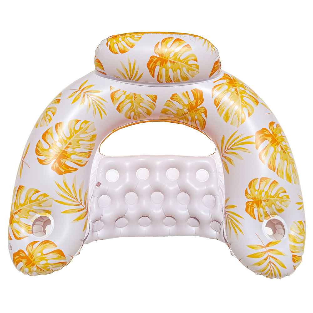 Bolsa reclinable con forma de U y diseño de hoja de arce amarilla.