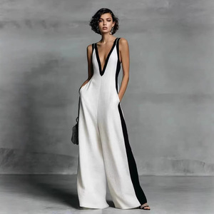 <span class=keywords><strong>Mono</strong></span> de verano 2026 nuevo para <span class=keywords><strong>mujer</strong></span>, con bloques de color, sin mangas, cuello en V, pierna ancha, informal, elegante, para <span class=keywords><strong>fiesta</strong></span> - Product Image 1