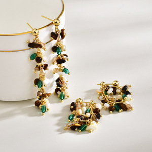 Tassel Drop <b>Earrings</b> With Natural Stone Imitation Pearl Alloy Women's Party Jewelry Fashion Dangle <b>Earrings</b> - Product Image 1