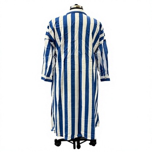 Chemise décontractée à manches longues rayée bleu et blanc, col boutonné, 100% coton, printemps, écologique, respirante - Product Image 4